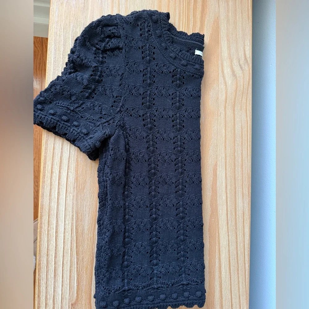 Anthropologie Black Crochet Short-Sleeve Knit Top - BLK| M NWOT